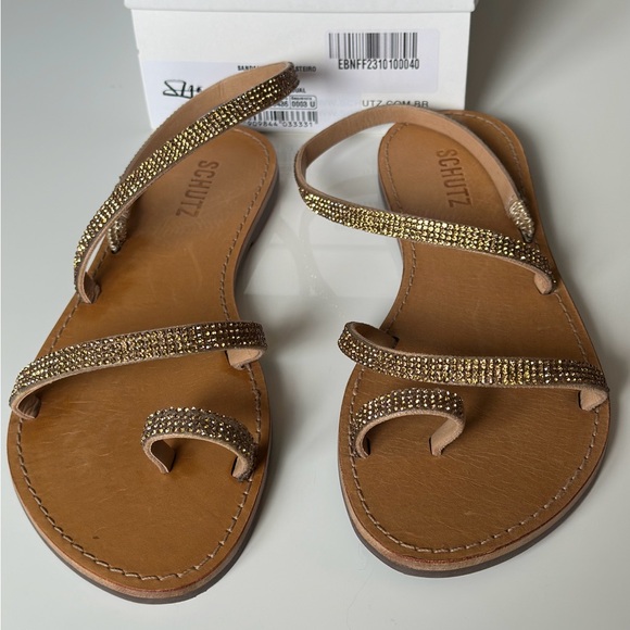 Schutz Mariah Glitter-Strap Flat Sandals - Picture 3 of 5